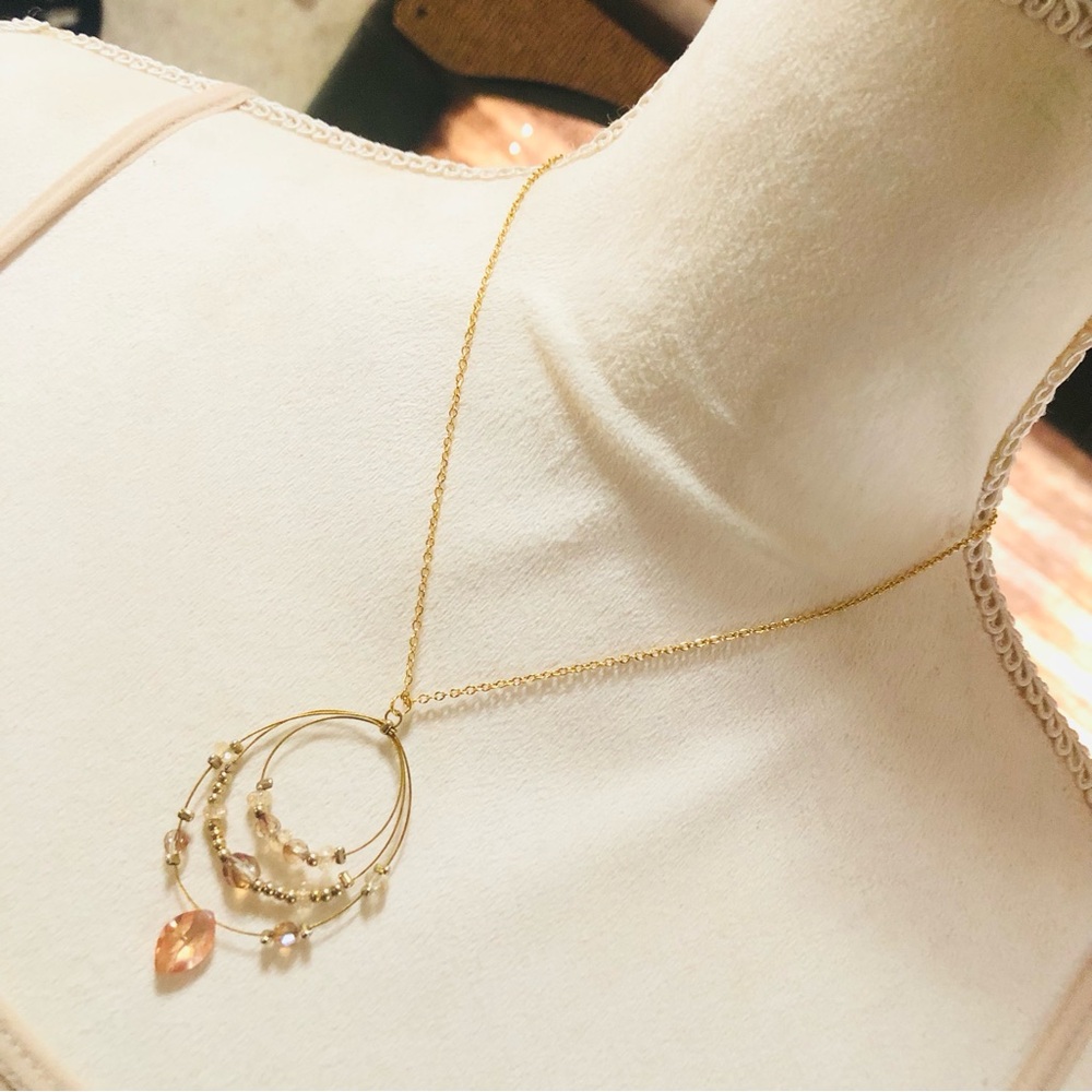 Handcrafted elegant layered wired citrine crystal pendant on chain necklace